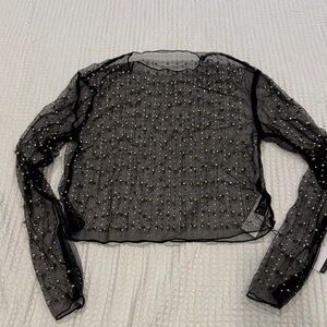 SHEIN Black Mesh Top with Gold Beads